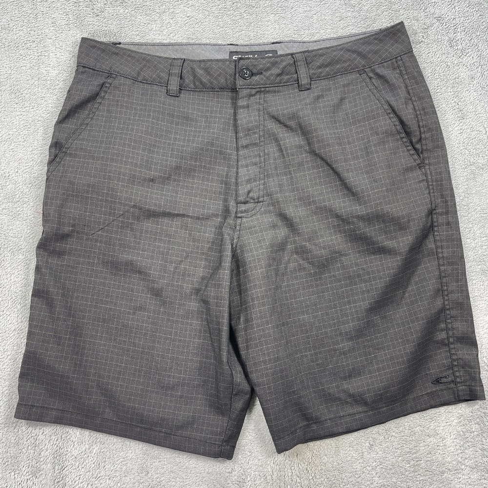 O'Neill Chino Shorts Mens 38 Black Stretch Plaid Walking Golf Skating